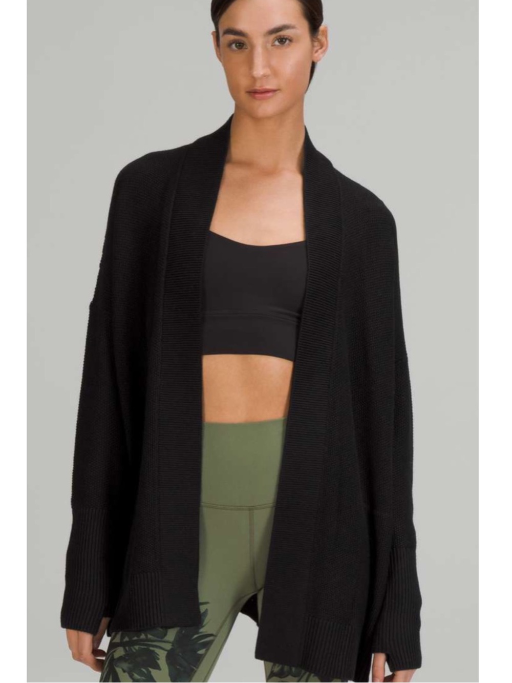 Lululemon Cashlu Knit Wrap Women Black Cardigan Athleisure Yoga Oversized